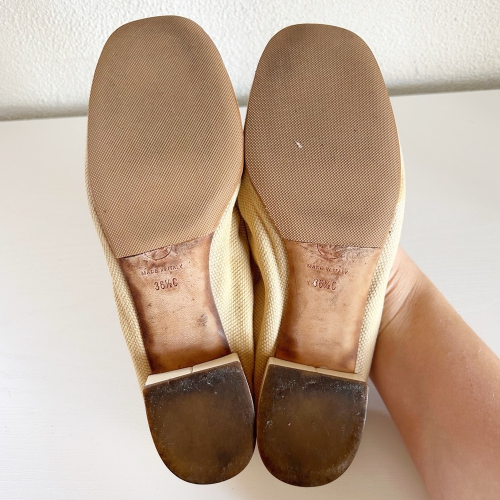 Chanel Low Block Heel Pumps Beige Fabric CC Cap Toe Bow EU 36.5C US 6.5 - Picture 13 of 14